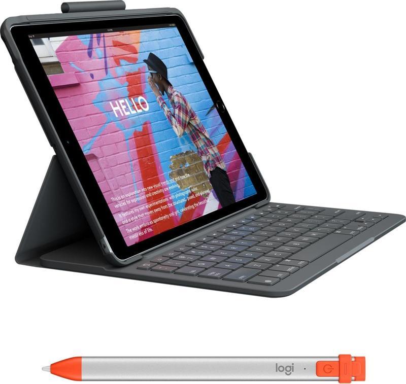 Slim Folio 10.2" iPad 7. 8. 9. Nesil İçin Klavyeli Kılıf + Crayon iPad Uyumlu Dijital Kalem