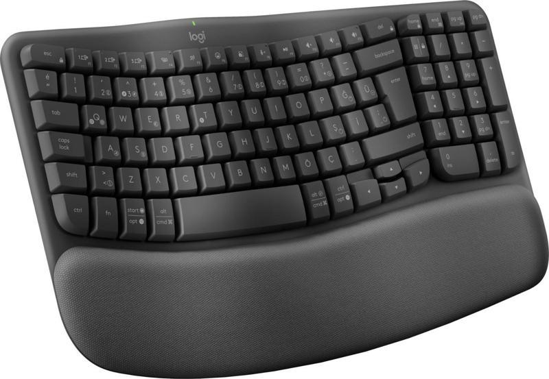 Wave Keys Kablosuz Bluetooth Dolgulu Avuç İçi Destekli Ergonomik Türkçe Q Klavye, Siyah