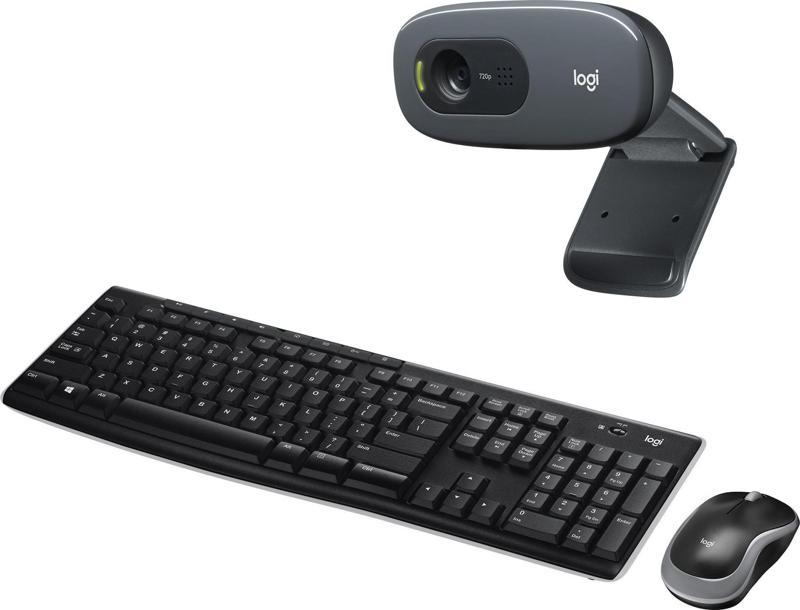 C270 HD 720p Mikrofonlu Web Kamerası ve MK270 Kablosuz USB Alıcılı Türkçe Q Klavye Mouse Seti, Siyah