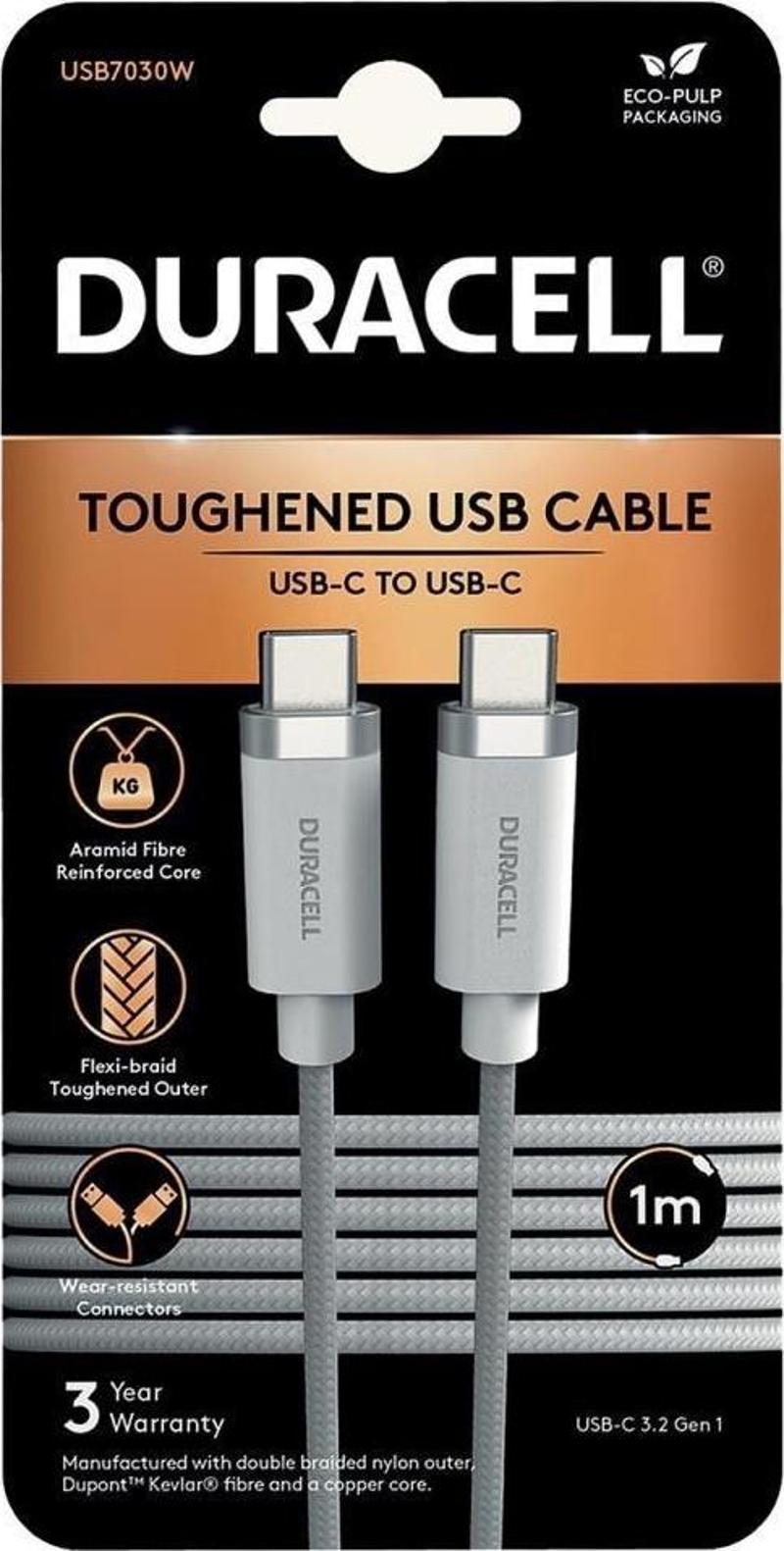 1m USB-C to USB-C Örgülü Şarj Kablosu - Beyaz