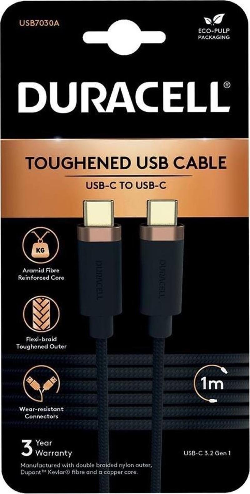 1m USB-C to USB-C Örgülü Şarj Kablosu - Siyah