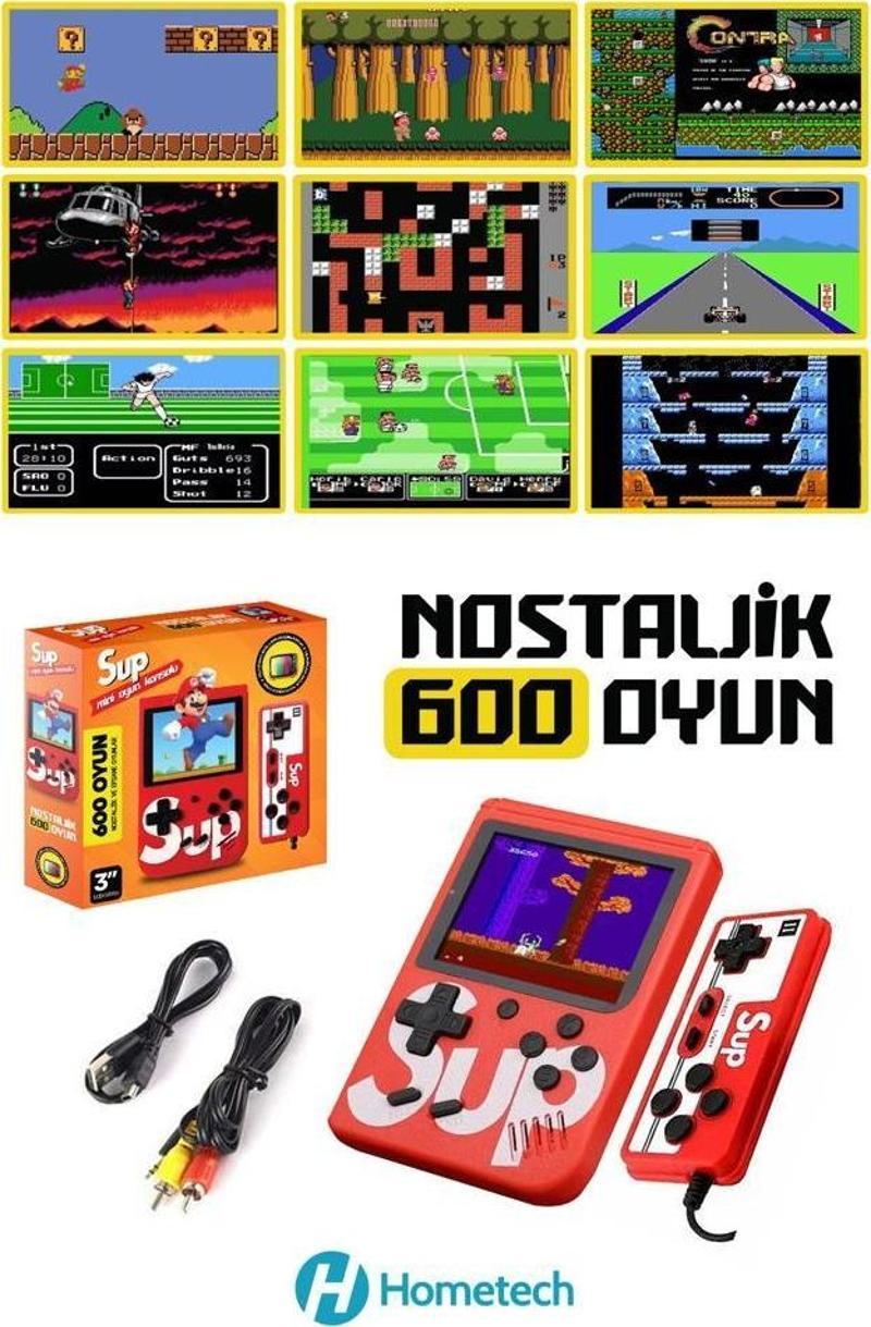 HOMETECH Taşınabilir Video Oyun Konsolu 600 Oyunlu Mini Atari Gameboy 2 Oyunculu