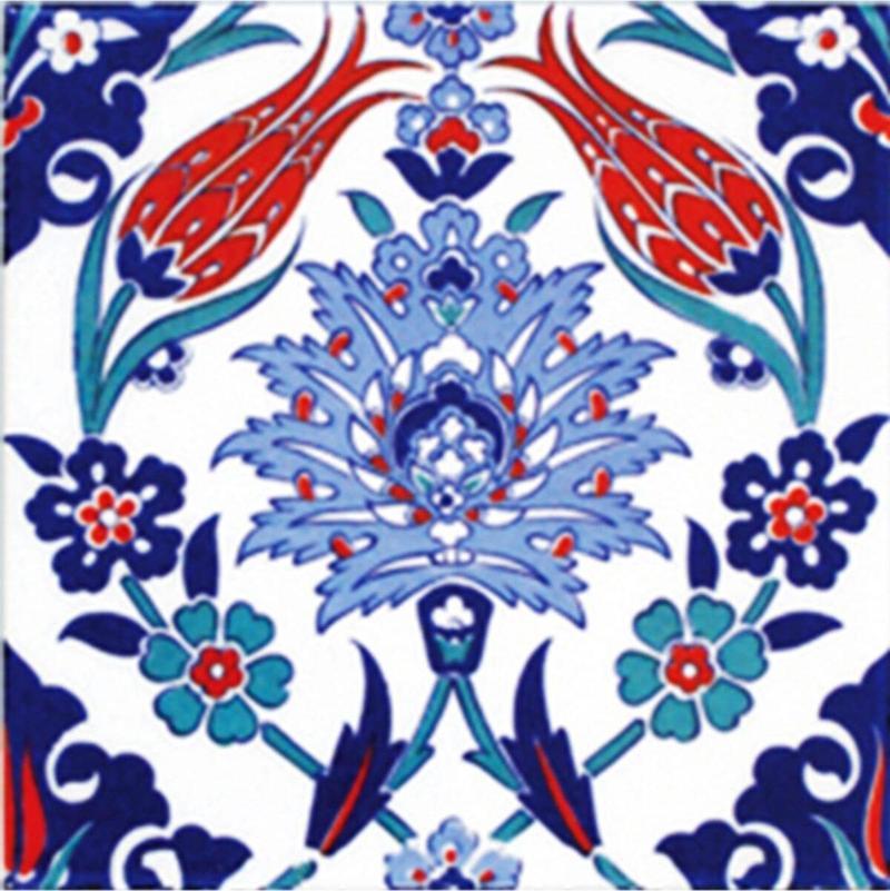 Ac 4 Iznik Lale Desen Kütahya Çini Karo 20x20 cm