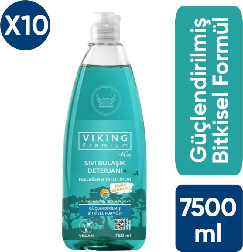 Viking Premium Vegan Sıvı Bulaşık Deterjanı Fesleğen & Tatlı Limonlu 750 Ml X10 Adet