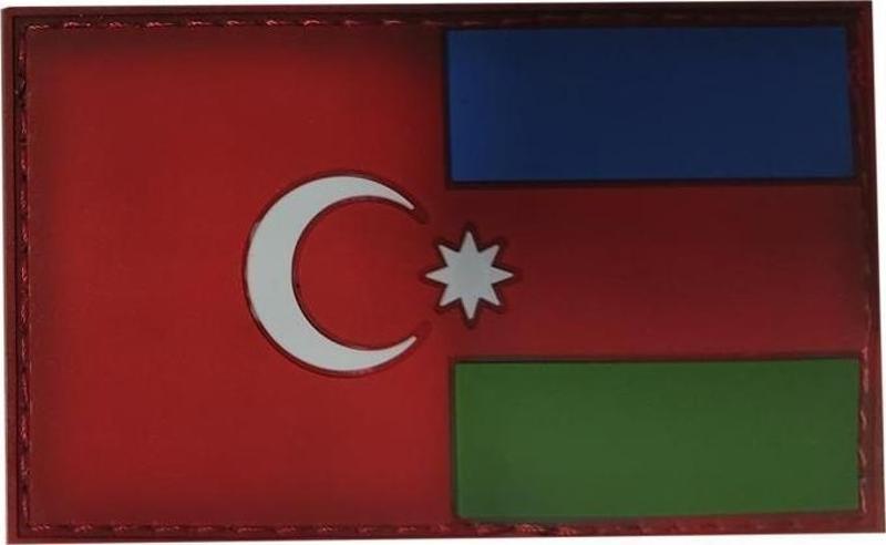 Azerbaycan 2 Devlet Tek Millet Bayrağı Plastik Patch - Peç