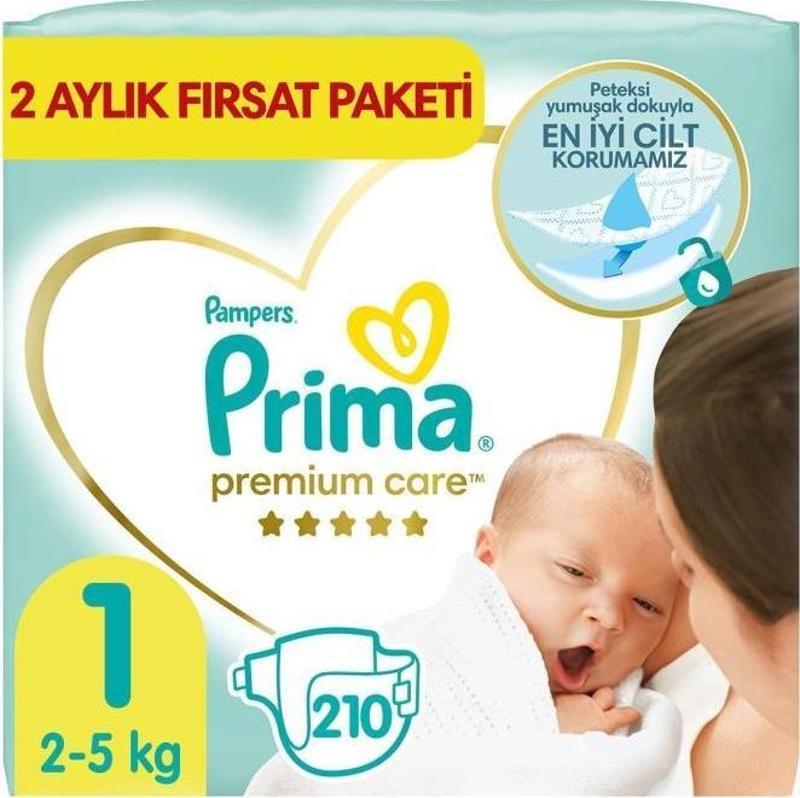 Bebek Bezi Premium Care 1 Beden 210 Adet Yenidoğan Aylık Fırsat Paketi