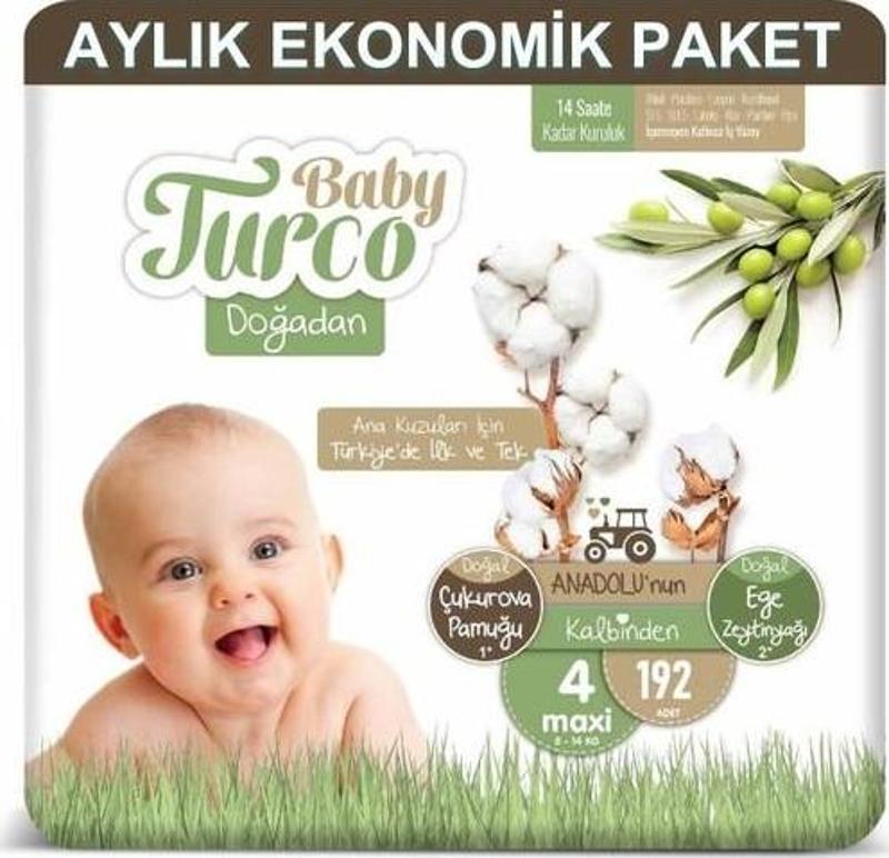 Bebek Bezi Aylık Paket 4 Numara 8-14 kg 192'li