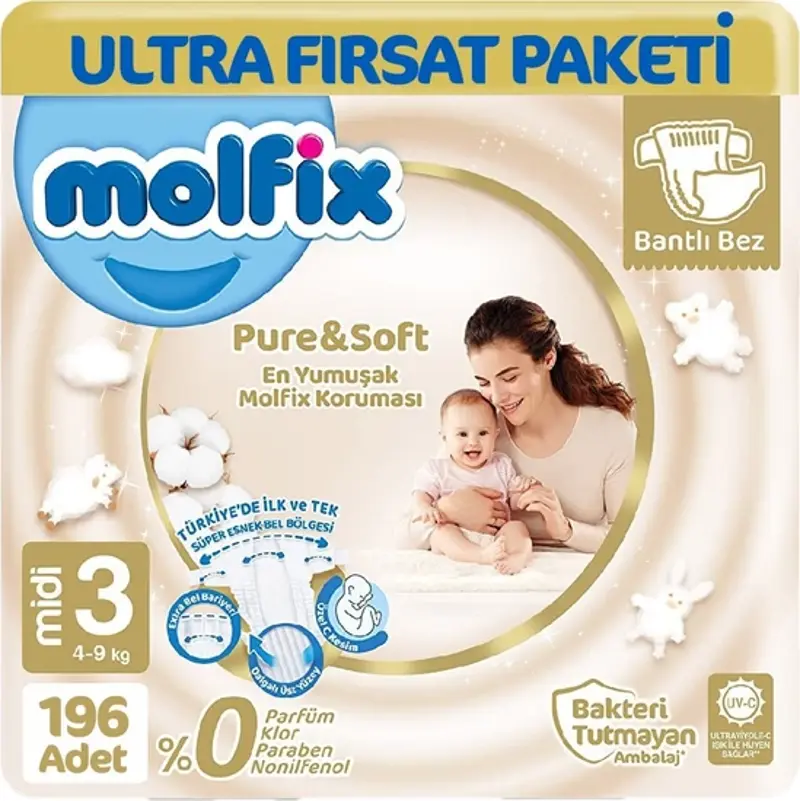 Pure&Soft Bebek Bezi 3 Beden Ultra Fırsat Paketi 98x2 Adet