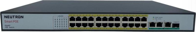 NT-PS24-320 24 Port Poe 3 port GB Uplink 1 Port GB SFP 250 Metre 320W Poe Switch