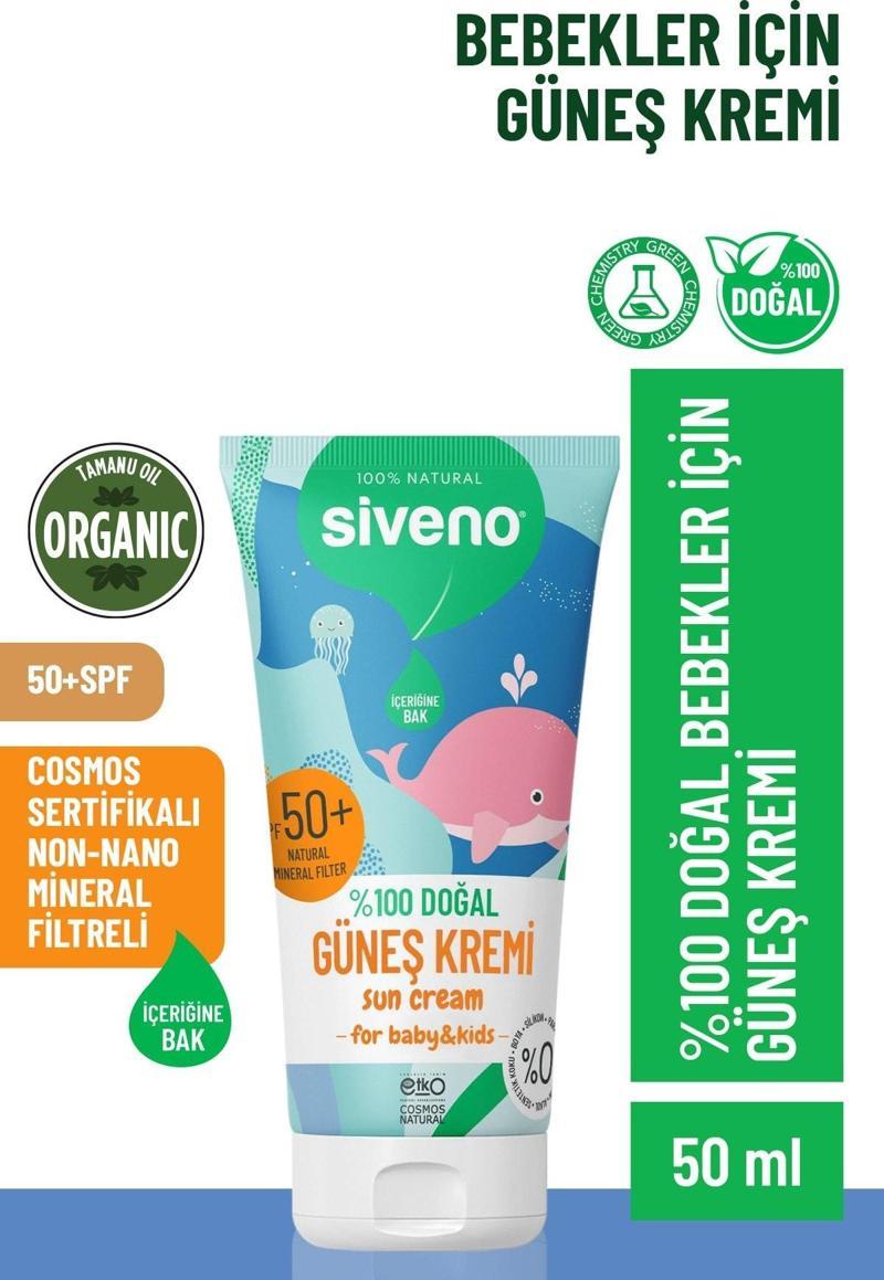 %100 Doğal Bebek Güneş Kremi Leke Karşıtı Antioksidan Nemlendirici Bitkisel Vegan UVA UVB SPF50