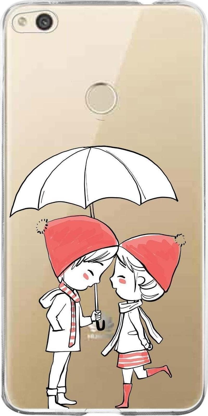 Huawei Gr3 2017 Uyumlu Kapak Aşk Tasarımlı Şeffaf Silikon Kılıf