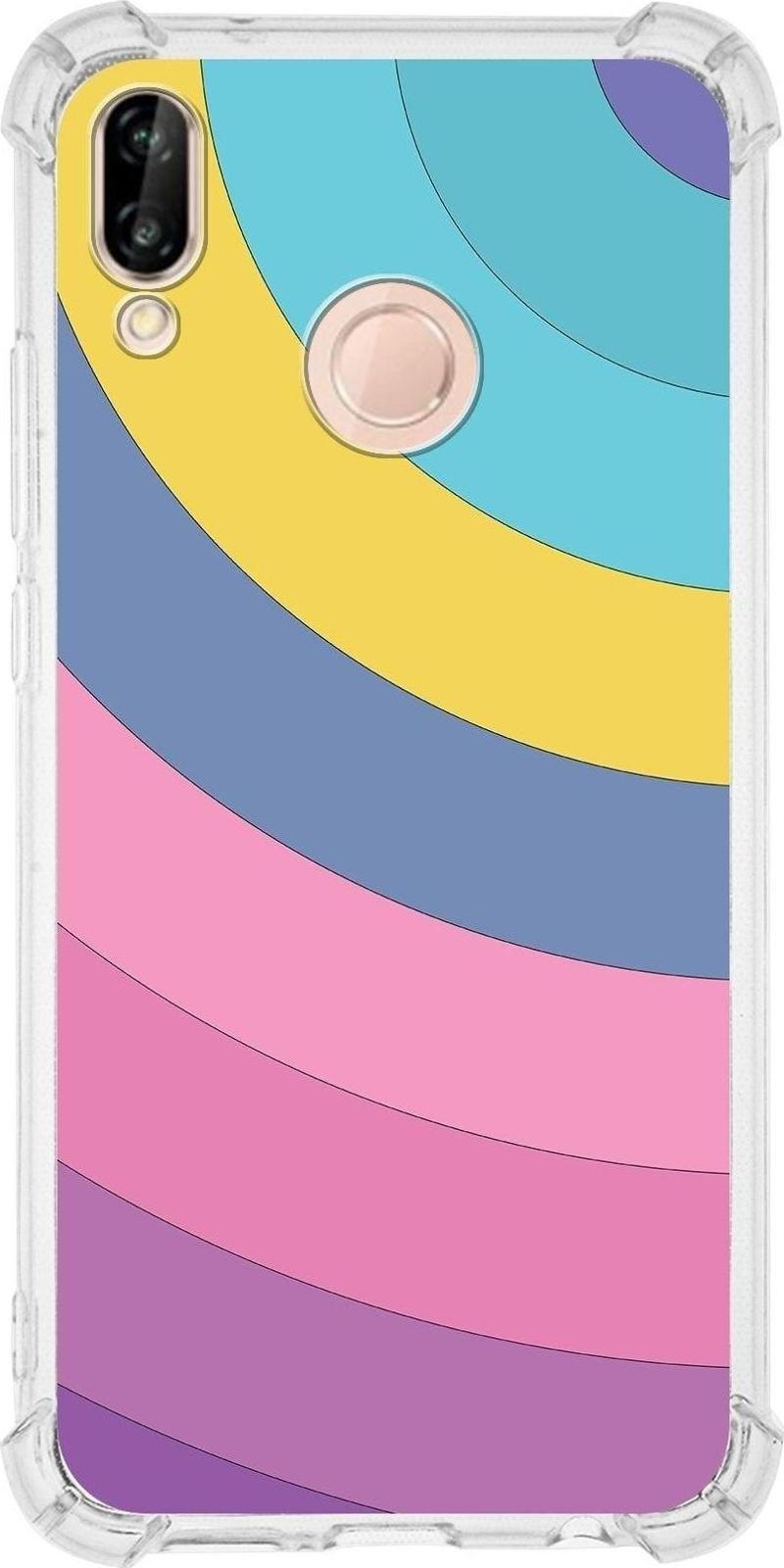 Huawei P20 Lite Köşe Korumalı Antişok Kapak Renk Cümbüşü Tasarımlı Şeffaf Kılıf