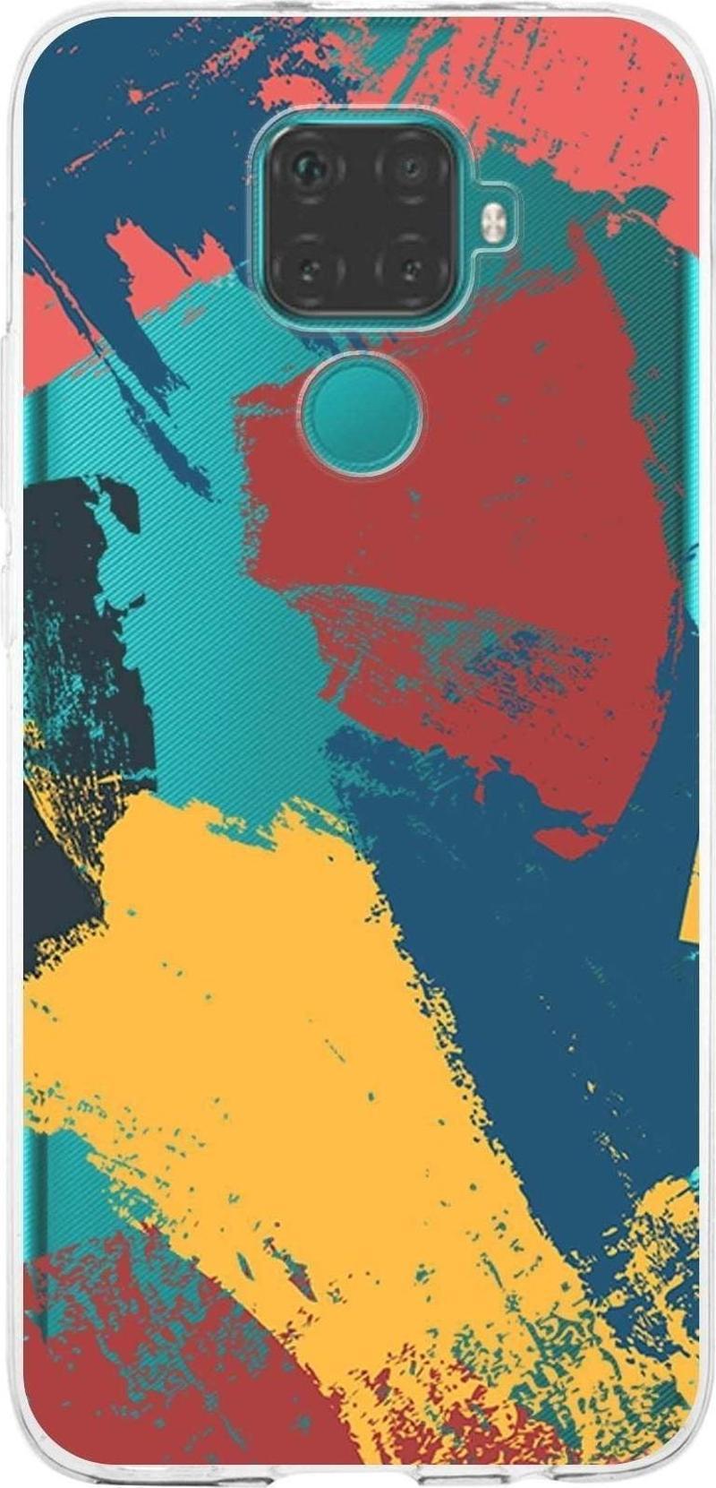 Huawei Mate 30 Lite Uyumlu Kapak Brush Stroke Tasarımlı Şeffaf Silikon Kılıf