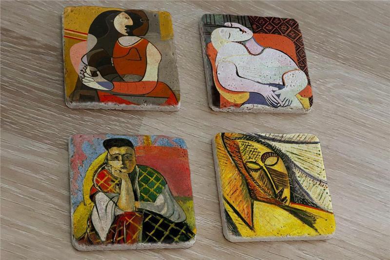 Henri Matisse ve Picasso Kadınları Doğal Taş Bardak Altlığı 4'lü set - Natural Stone Coasters