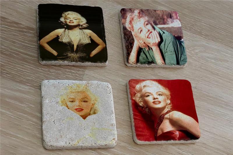 Marilyn Monroe Fotoğrafları Doğal Taş Bardak Altlığı 4'lü set - Natural Stone Coasters