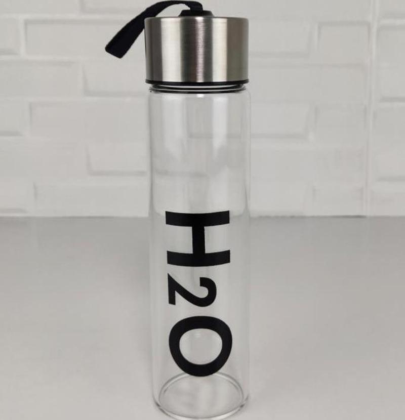 H2O Borosilikat Metal Kapaklı Cam Matara 450 ml C1-1-18