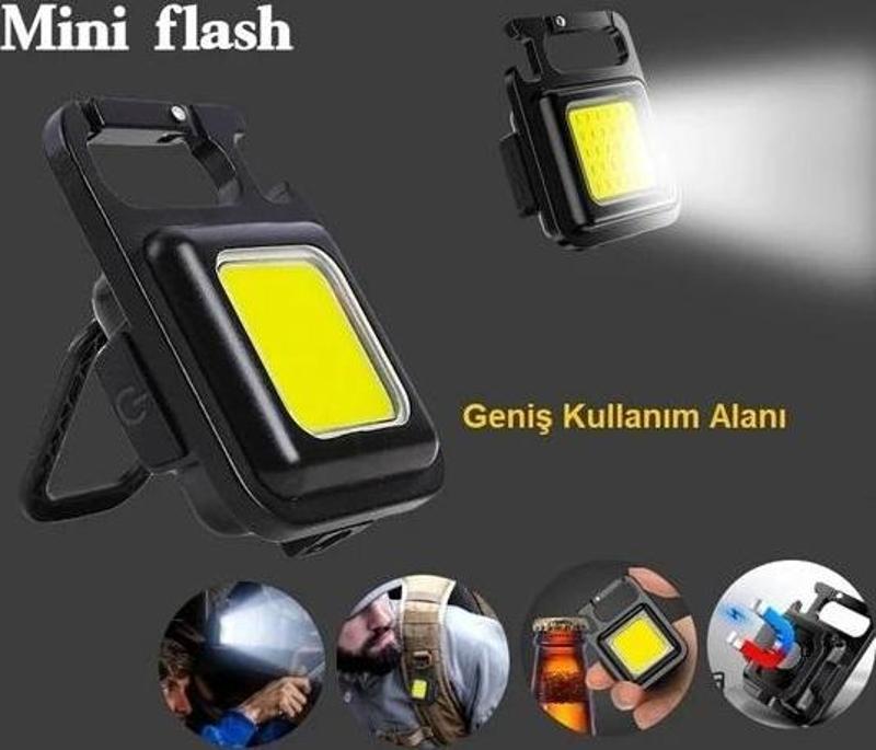 Mini 30 Ledli  Mıknatıslı Anahtarlık Flash Kamp Lambası Askılı Kapak Açacaklı Şarjlı Fener