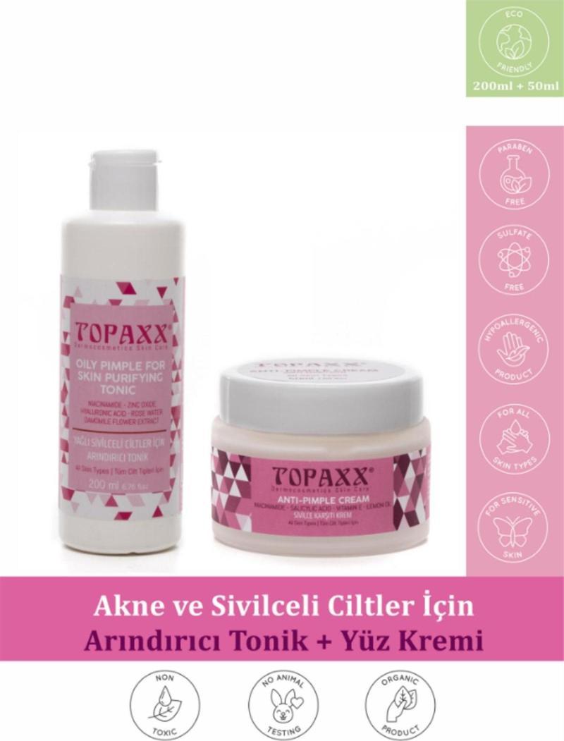 Akne Sivilce Karşıtı Krem 50 ml + Yağlı Sivilceli Ciltler İçin Arındırıcı Tonik 200 ml