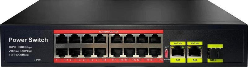 POE-1621SFP-200W 16 Port 10/100 2xGigabit Rj45 1xSfp Uplink 200w Poe Switch