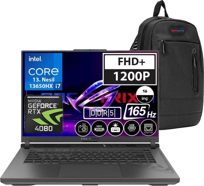 Rog Strix G16 G614JZ-N3038-W I7 13650HX 16GB Ram 2TB SSD 12GB RTX4080 16" Fhd+ 165Hz Freedos N3038-02 + Zetta Çanta