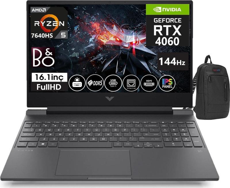 Victus Laptop 16 - S0035NT Amd Ryzen 5 - 7640HS 32GB Ddr5 1tb SSD 8gb RTX4060 16.1 Inç 144Hz IPS Fhd Freedos Taşınabilir Bilgisayar VİCTUS7Z5Z2EAW05 + Weblegelsin Çanta