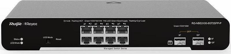 Reyee RG-NBS3100-8GT2SFP-P 8 Portlu 10/100/1000 Gigabit + 2 Sfp  8 Port Poe L2 Yönetilebilir Switch