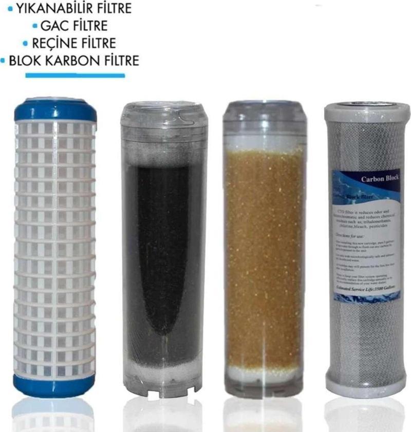 Daire Bina Sayaç Girişi 10" İnc 4 Aşama ( Yıkanabilir , Gac , Reçine , Blok ) Yedek Filtre Seti