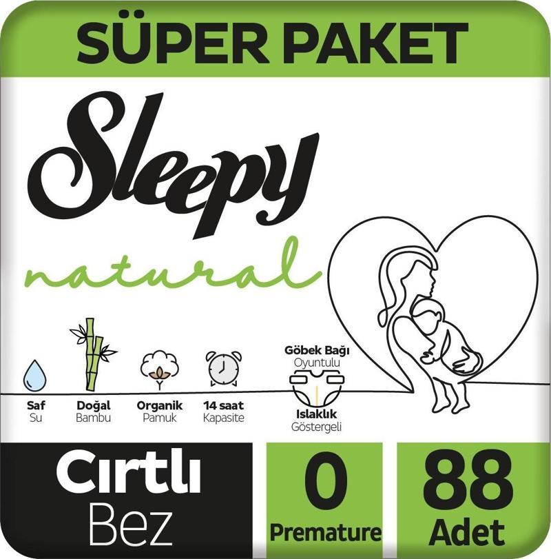 Natural Cırtlı Bebek Bezi 0 Numara Premature 88 Adet
