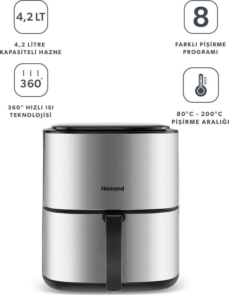 Airfryday 2506h 8 Farklı Program 4,2 Litre Inox Airfryer