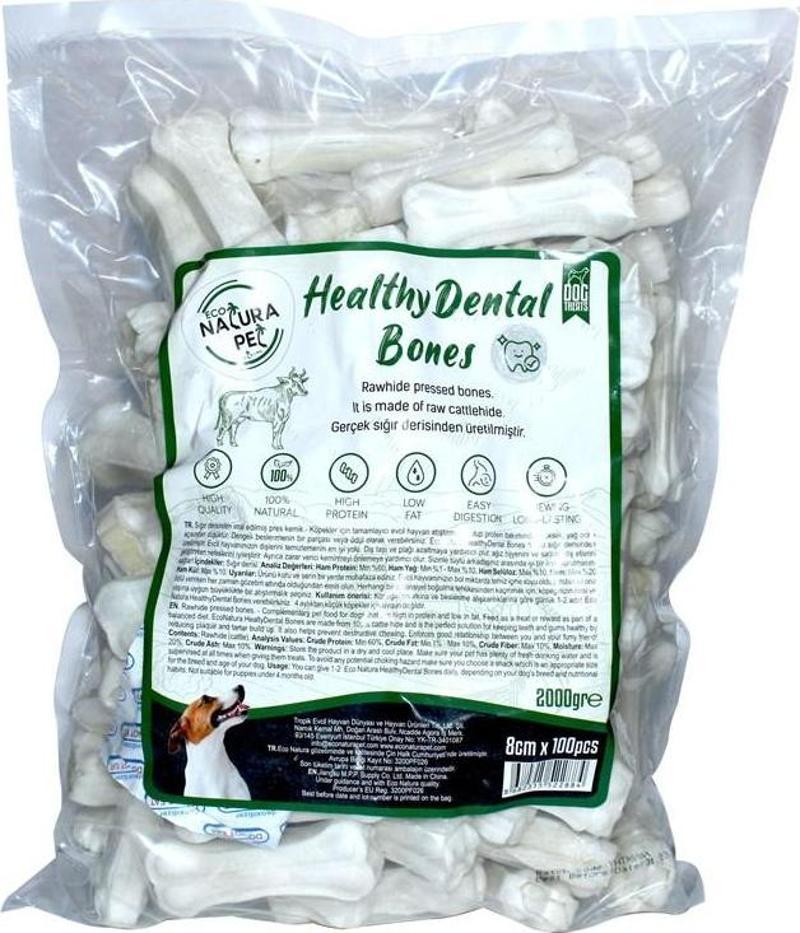 Eco Natura Pet Healty Dental Bones Beyaz Pres Kemik 8Cm 100Lü 2000Gr