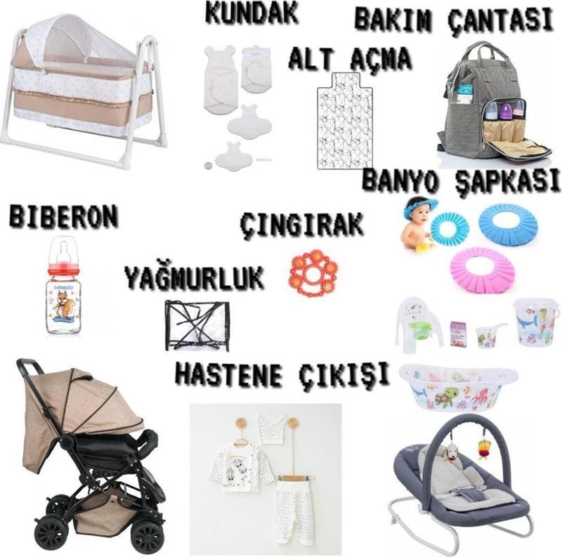 Çift Yön Bebek Arabası Bebek Çeyiz Seti 16Parça Beşik Ana Kucağı Kundak Alt Açma Banyo Şapkası Küvet