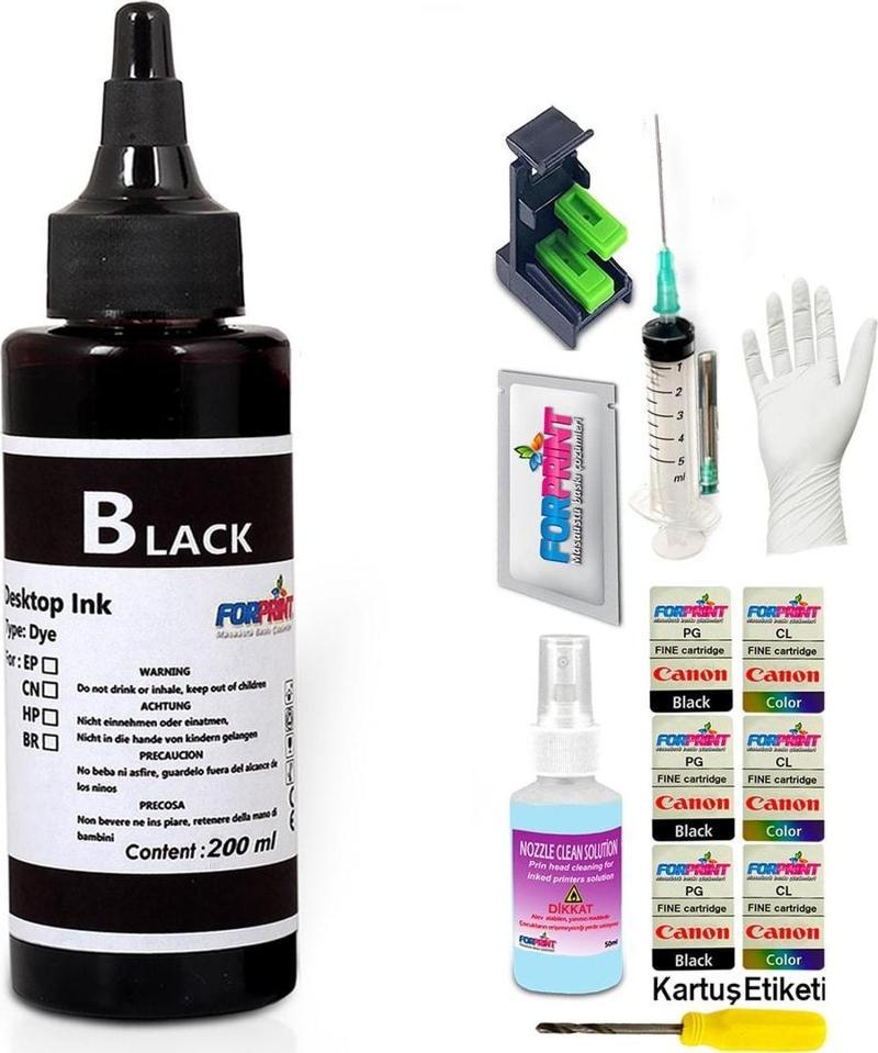 Canon Pixma Mx330, Mx340 Yazıcı Uyumlu Dolum Seti 200Ml Siyah