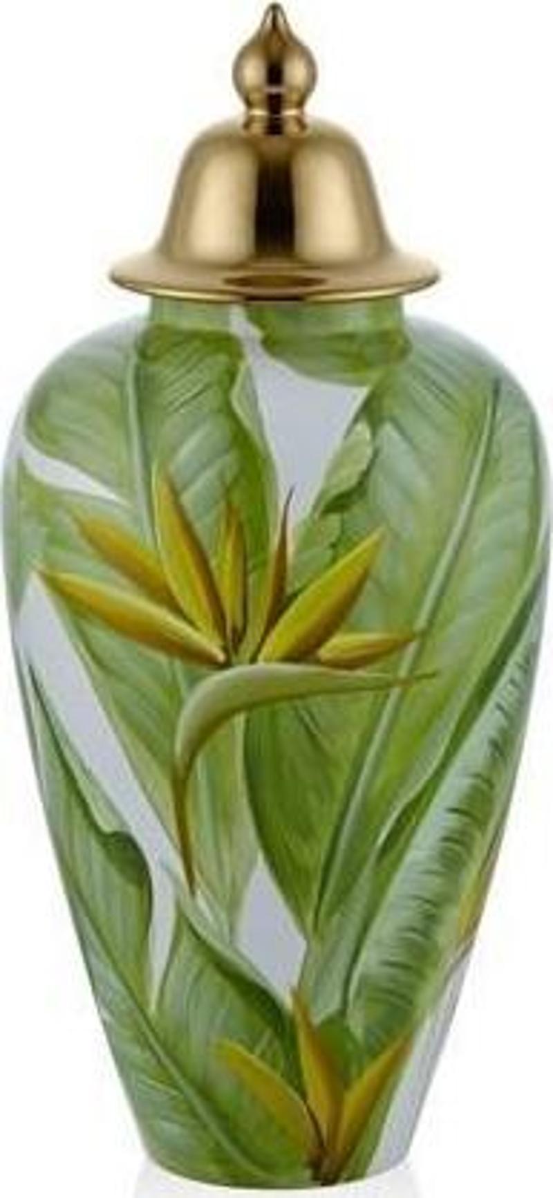 Yeşil Yaprak Desenli Kapaklı Küp Küçük Boy 23x49,5 cm