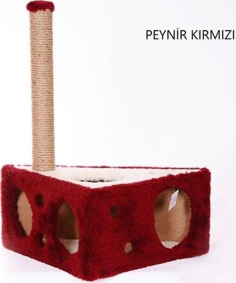 Y04 Peynir Şeklinde Kedi Tırmalama Evi Kırmızı 67 Cm