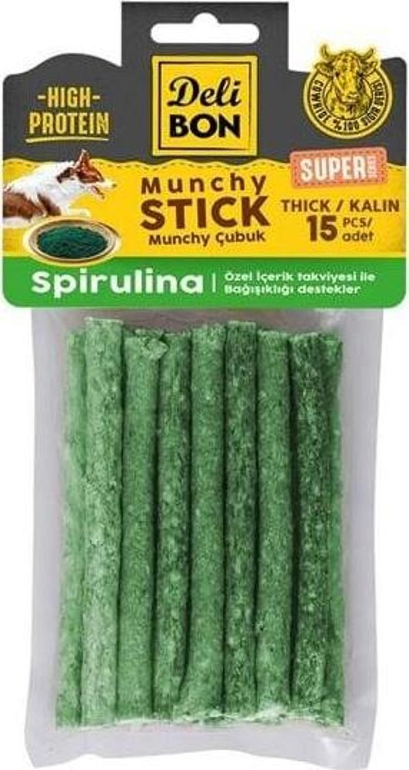 Süper Munchy Çubuk Spirulinalı Köpek Çiğneme Kemiği Kalın 15 Adet