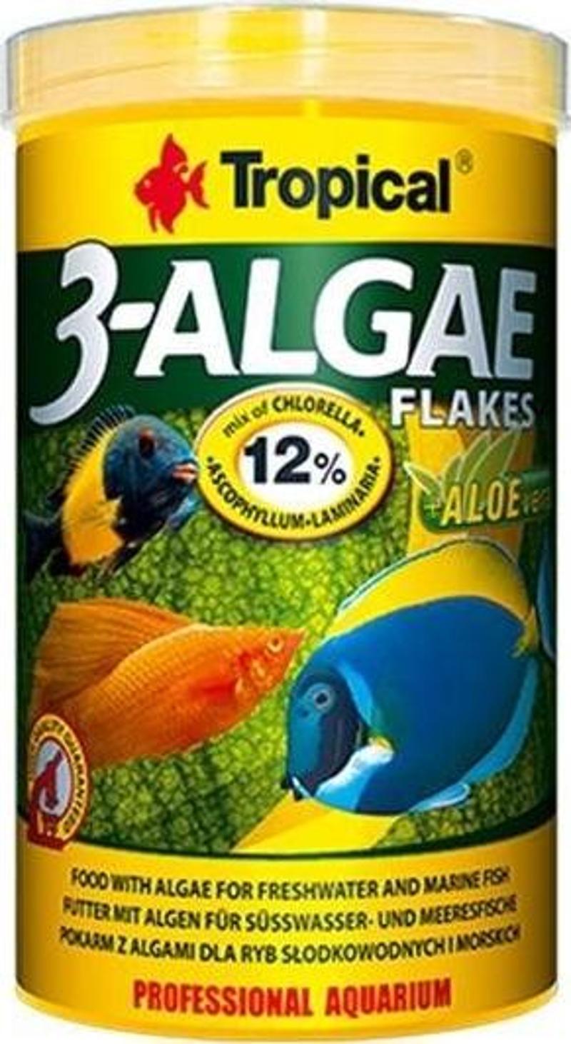 3-Algae Flakes Tatlı ve Tuzlu Su Balıkları için Alg İçeren Balık Yemi 250 Ml 50 Gr