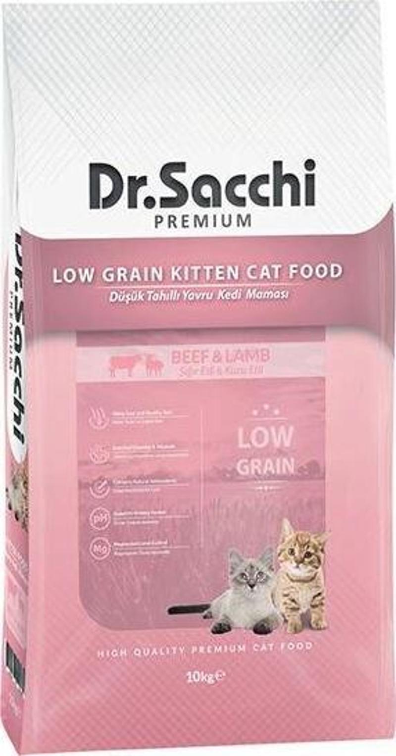 Dr.Sacchi Premium Düşük Tahıllı Sığır ve Kuzu Etli Yavru Kedi Maması 10 Kg