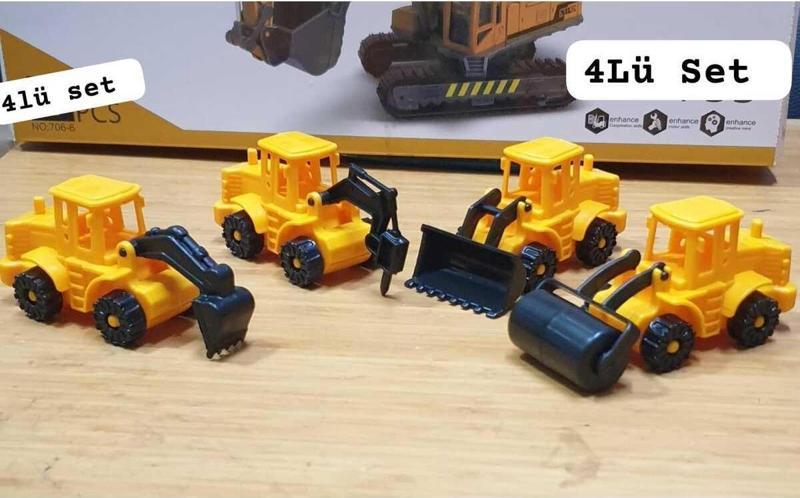 Oyuncak iş Makineleri Seti / Yol Kazı Asfalt Kepçe Silindir (Hilti, Delici) İnşaat Araçları 4lü Set
