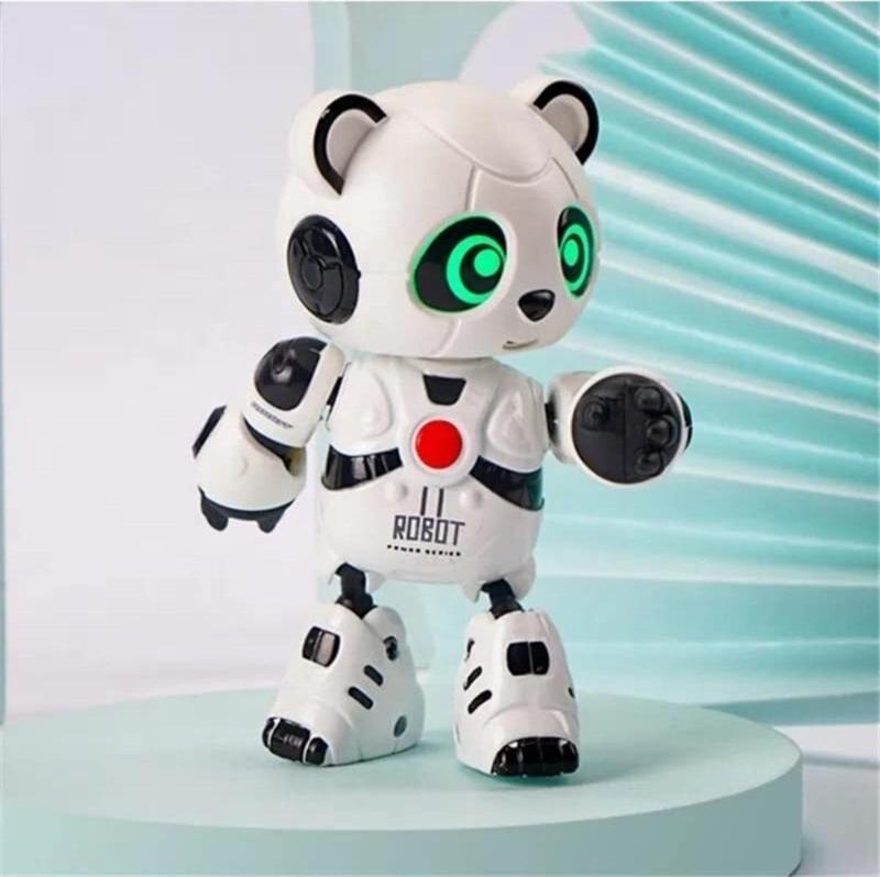 Konuşan Oyuncak Robot Panda Ses Kayıt Tekrar Eden Işıklı 12 Cm Metal Müzikli Şarjlı