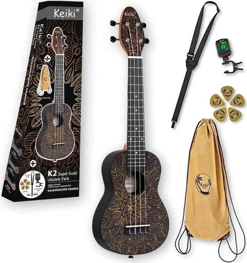 Ortega K2SS Keiki Sopranino Ukulele Set (Orange Kaleidoscope)