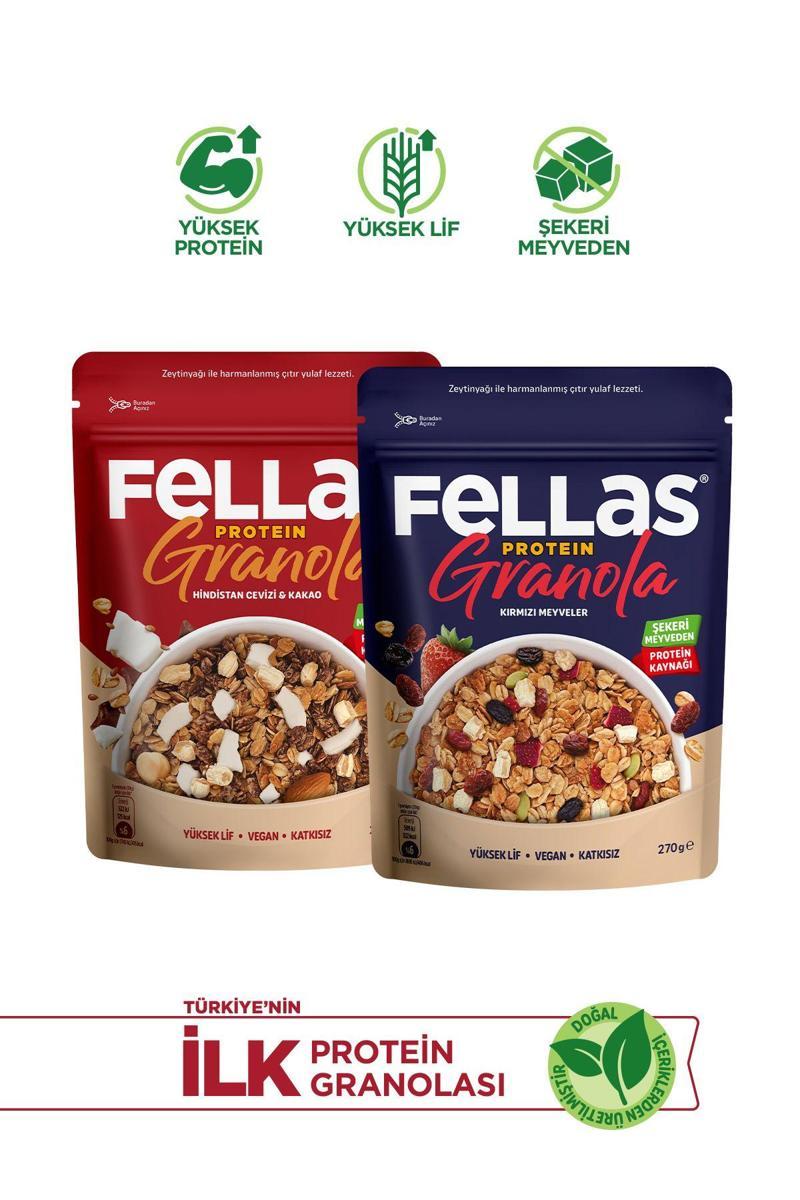 Protein Granola 2'li Paket - Hindistan Cevizi & Kakao 270g Ve Kırmızı Meyveler 270g