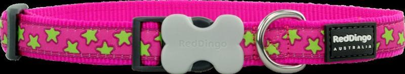 Reddingo Pembe Üzerine Lime Yıldızlı Köpek Boyun Tasması M 20mm / 31-47 cm