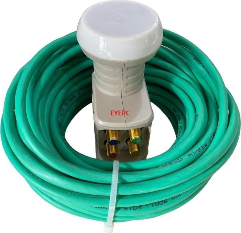 50 Metre Hazır Uçlu Rg6 U6 Uydu Anten Çanak Kablosu Full Hd 3D 4K+4 Lü Lnb Koruma Kapaklı
