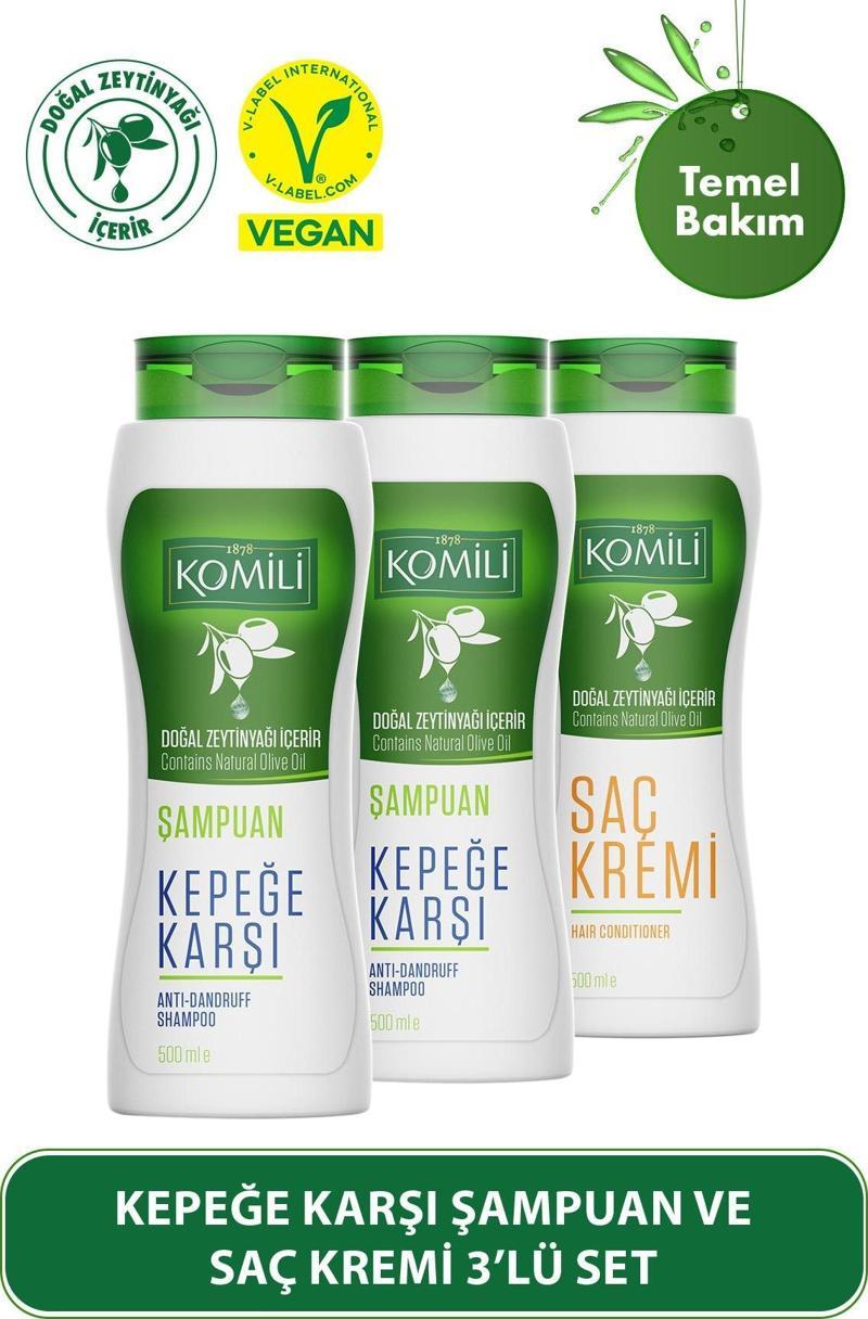 Kepekli Saçlar İçin Kepek Karşıtı Vegan Şampuan & Saç Kremi 3'lü Set - 3 X 500 ML