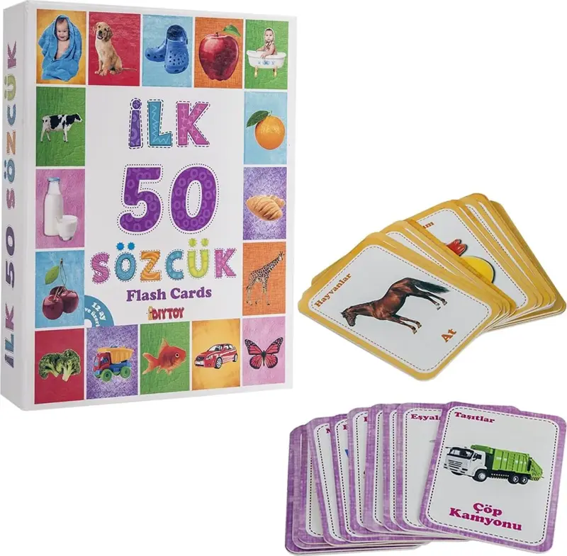 İlk 50 Sözcük Hafıza Kartları Bebek Eğitici Oyuncak Zeka Gelişim Seti