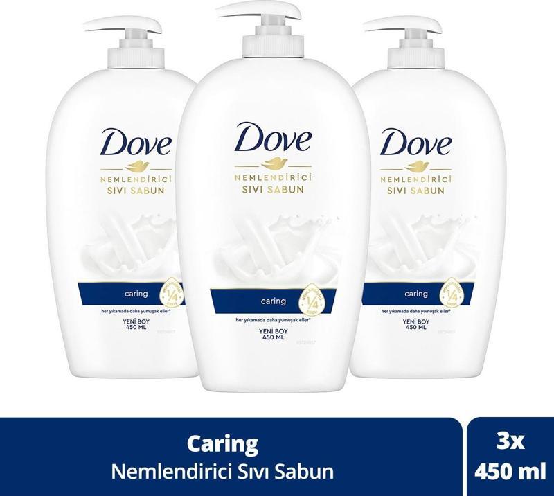 Nemlendirici Sıvı Sabun Caring 1/4 Nemlendirici Krem Etkili 450 Ml X3 Adet