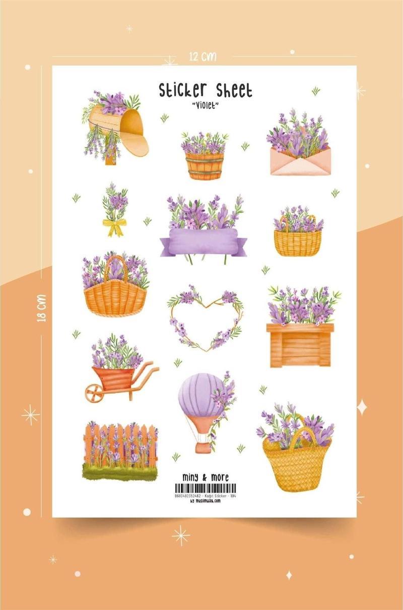 Violet – Lavanta, Çiçek Temalı Planlayıcı Sticker Etiket Seti #104