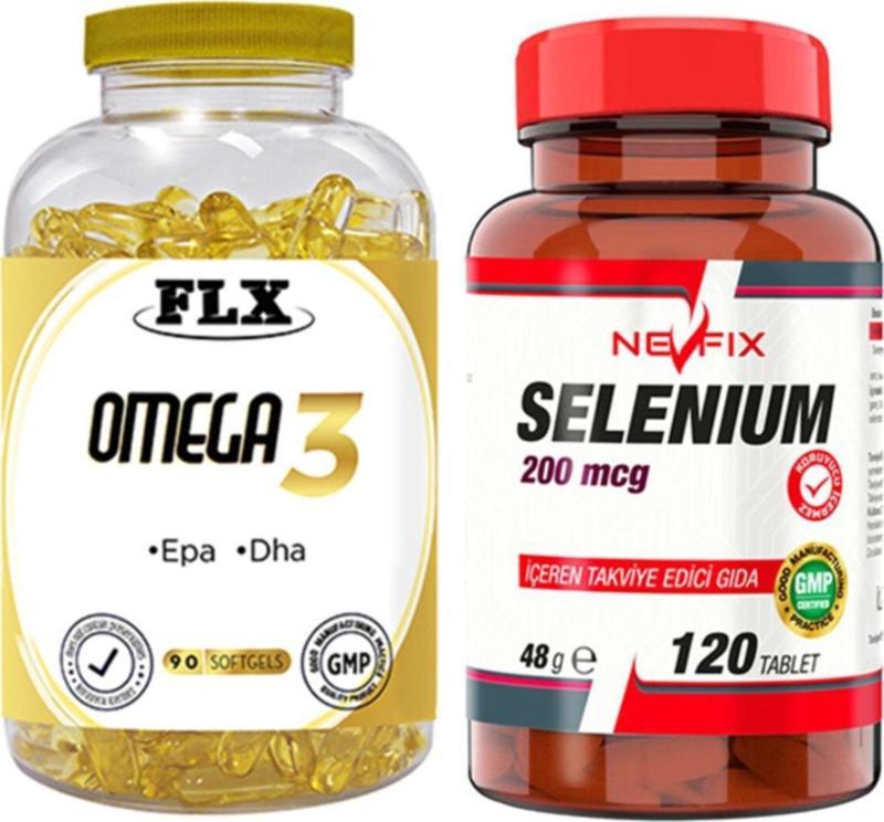 Omega 3 Balık Yağı 90 Softgel & Nevfix Selenyum 200 Mcg 120 Tablet