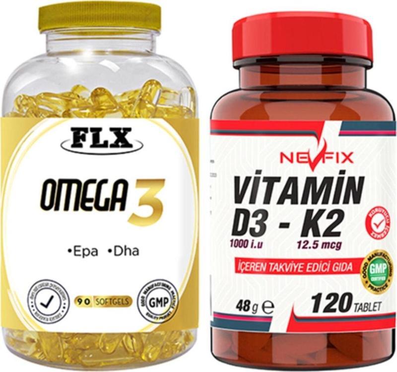 Omega 3 Balık Yağı 90 Softgel & Nevfix Vitamin D3-K2 120 Tablet