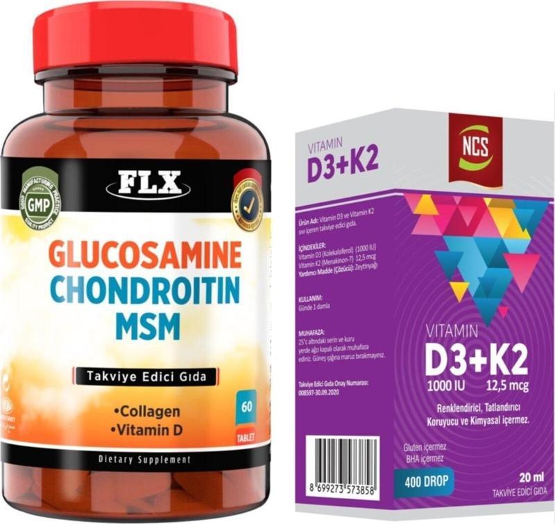 Glucosamine Chondroitin Msm 60 Tablet + Ncs Vitamin D3 Vitamin K2 20 Ml